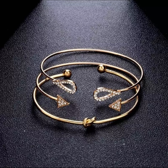 Set of 3 Gold Bangle Rhinestone Bracelets - Picture 2 of 3